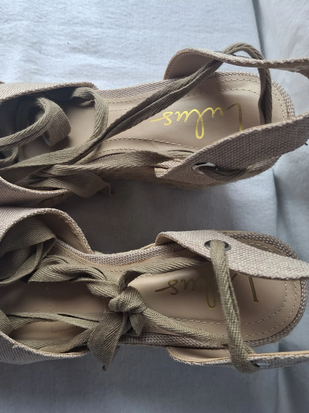 Lulas  Women's Beige/Tan Lace-Up Espadrille Wedge Sandals